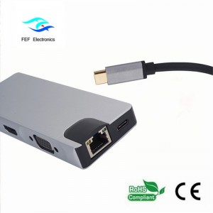 USB tipo c / HDMI hembra + VGA hembra + 2 * USB3.0 hembra + SD + TF + PD Estuche de metal